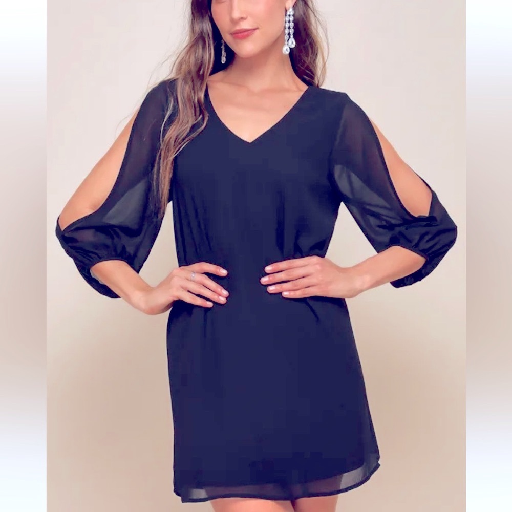Lulus Shifting Dears Navy Blue Long Sleeve Dress